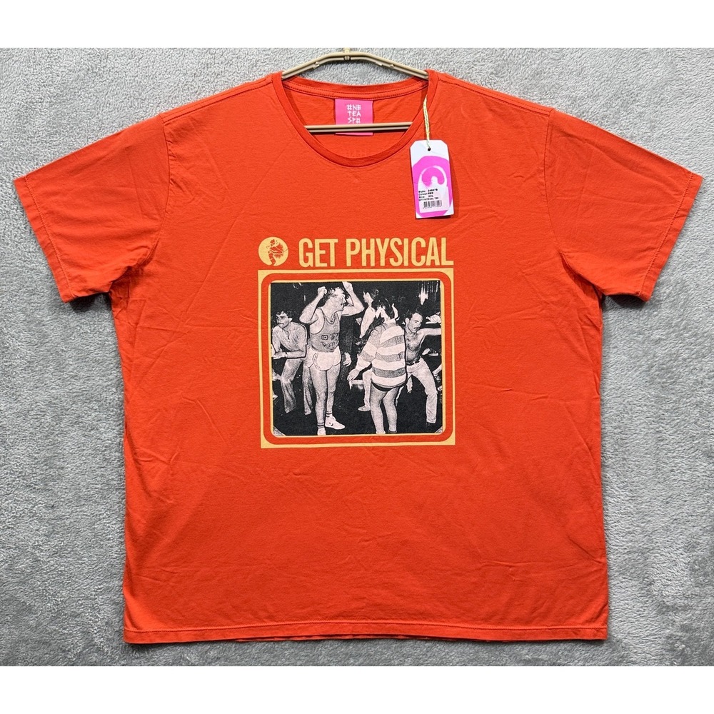 One Teaspoon Shirt Mens XXL Orange/Red Get‎ Physical Tee Graphic Cotton Crew NWT